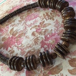 Faux Rustic Wood Rondelle Bead Necklace 1980s